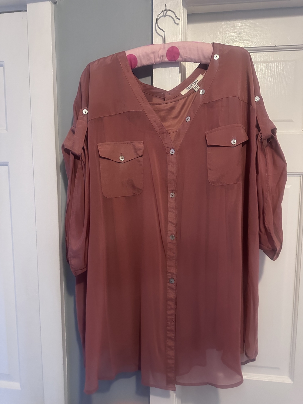 Daniel Rainn Dusty Rose Button-Front Tunic Blouse - 1X